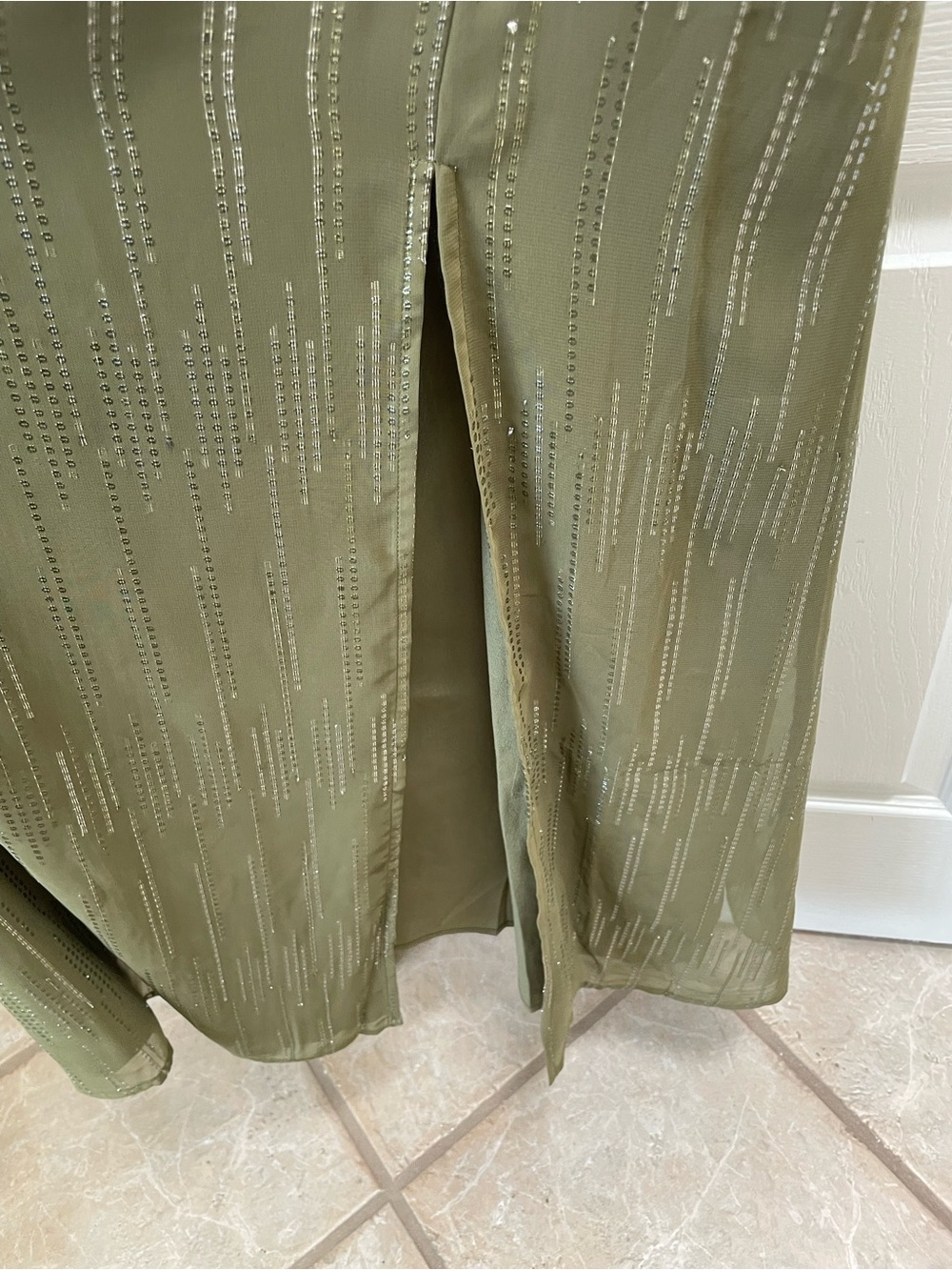 EXPRESS Olive Green Spaghetti Strap Maxi Dress with Sequin Detail Size Small - Picture 3 of 7